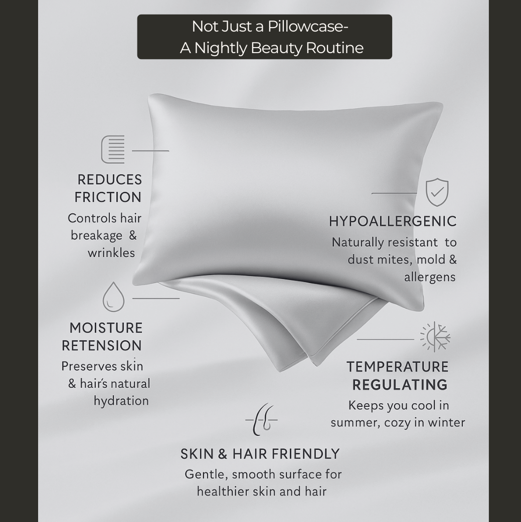 Midnight Glow Pure Silk Pillowcase- Black